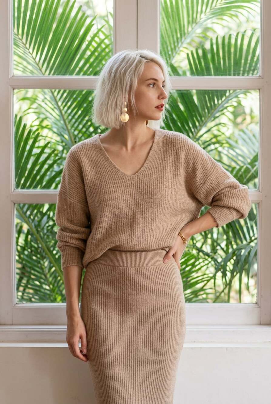 MNG Basics V-Neck Ribbed Knit Sweater size S oversized